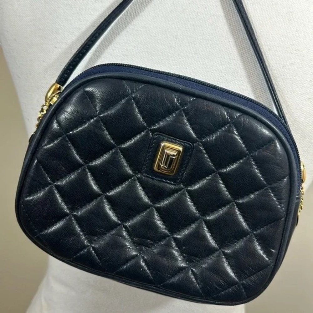 Judith Leiber Small Classic Navy Quilted Leather Crossbody Bag